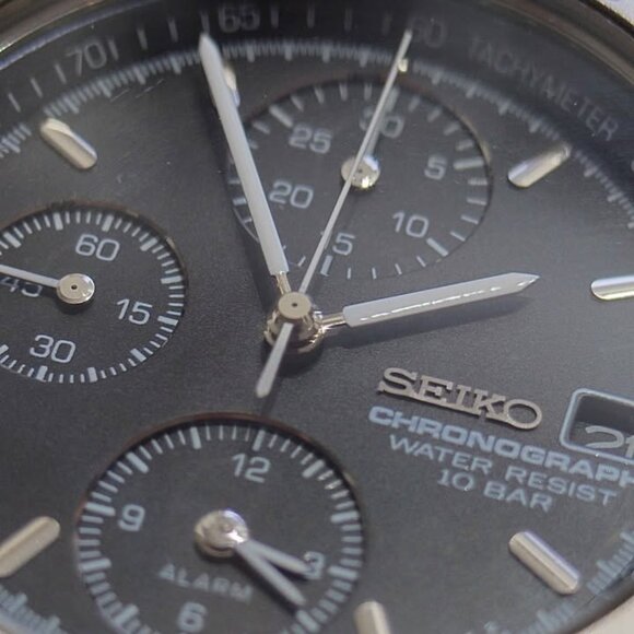 Seiko 7T32-6E40 JDM Chronograph Quartz Men's Watch Gray Dial Stainless Working - Picture 10 of 10